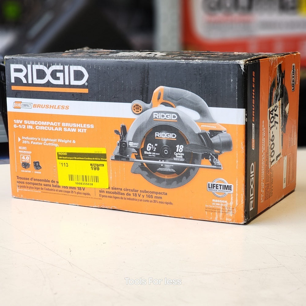 18V SubCompact Brushless Cordless 6-1/2 in. Circular Saw Kit with 4.0 Ah MAX Output Battery and Charger (R8656K) 18V SubCompact Brushless Cordless 6-1/2 in. Circular Saw Kit with 4.0 Ah MAX Output Battery and Charger (R8656K)